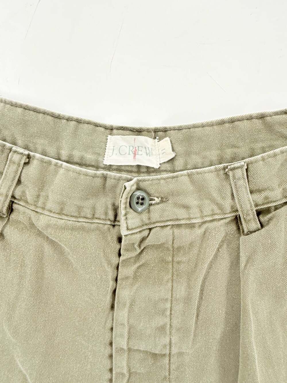 Vintage 90s J Crew Made In USA Pleated Chino Pants Olive Khaki Cotton Button Fly